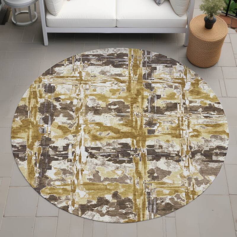 Machine Washable Indoor/ Outdoor Casual Fowler Chantille Rug - Turmeric - 8' x 8'