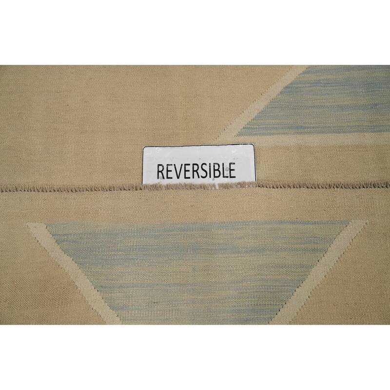 Hand Woven Oriental 100% Wool Carpet Southwestern Modern Beige & Ivories Kilim Area Rug - 9' 9'' X 6' 6''