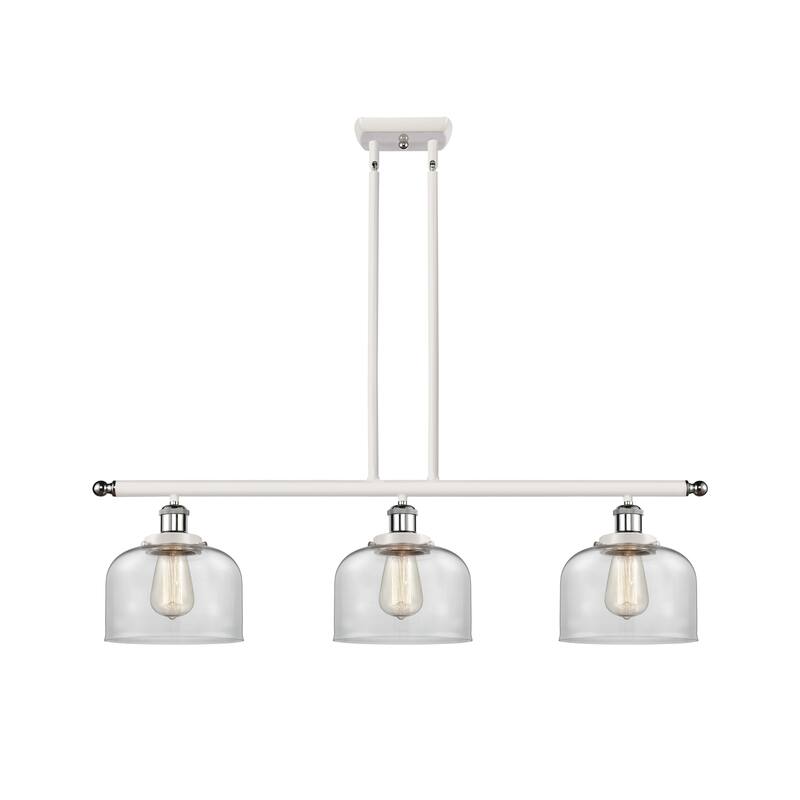 Innovations Lighting Bell - 3 Light 36" Island Light - 8" Shade - Clear/White and Polished Chrome