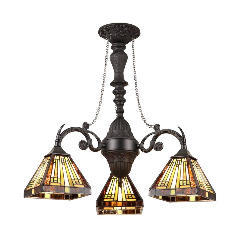 Tiffany-Style 3-Light Mini Chandelier 24" Wide - Multicolored