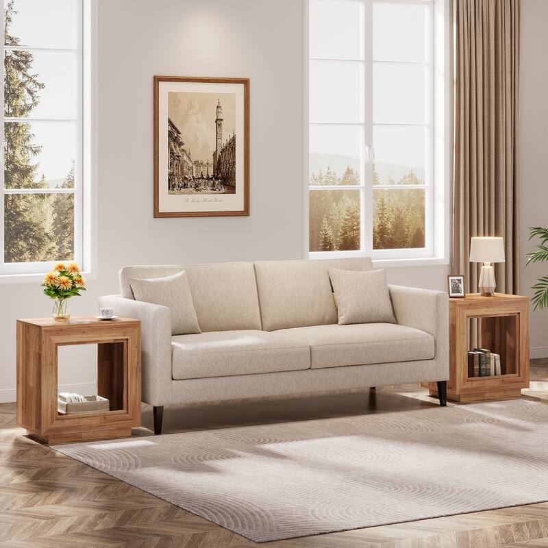 24" Rustic 2-Tier End Table, Side Table with Storage Shelf, Sofa Nightstand for Living Room, Bedroom, Entryway