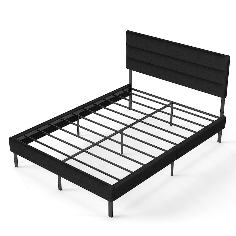 Full Size Upholstered Platform Bed Frame with 14'' Underbed Storage and Linen Headboard