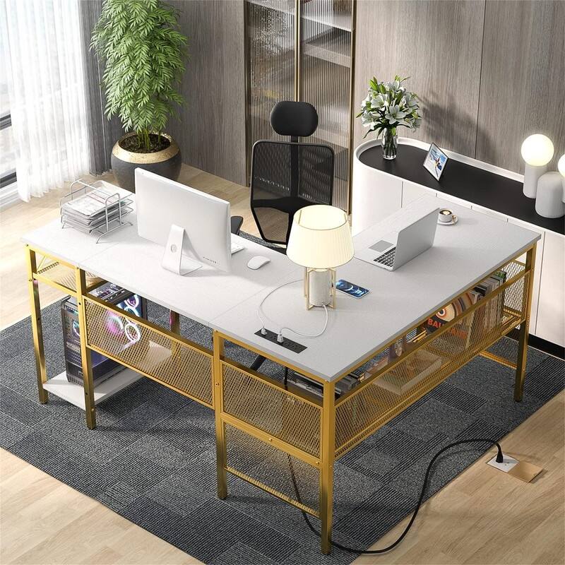 L Shaped Desk with USB Charging Port and Power Outlet