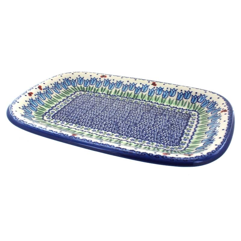 Blue Rose Polish Pottery 120 Vena Medium Rectangular Serving Platter - Garden Tulip