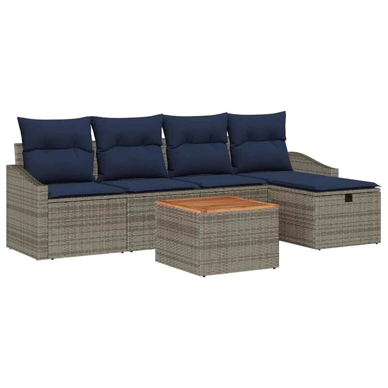 vidaXL 6 Garden Sofa Set with Cushions Black/Grey Poly Rattan - 91.7 x 46.1 x 27.2