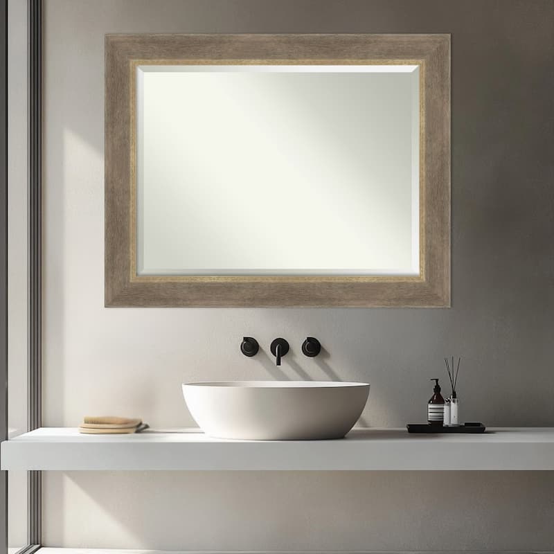 Driftwood Tan Beveled Wood Framed Bathroom Vanity Wall Mirror - Driftwood Tan