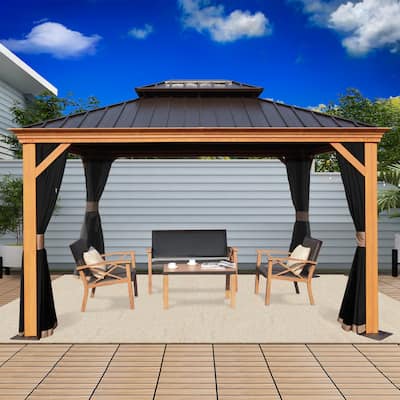 Kozyard Apollo Wood-look Aluminum 10x12-foot Hardtop Gazebo with Net