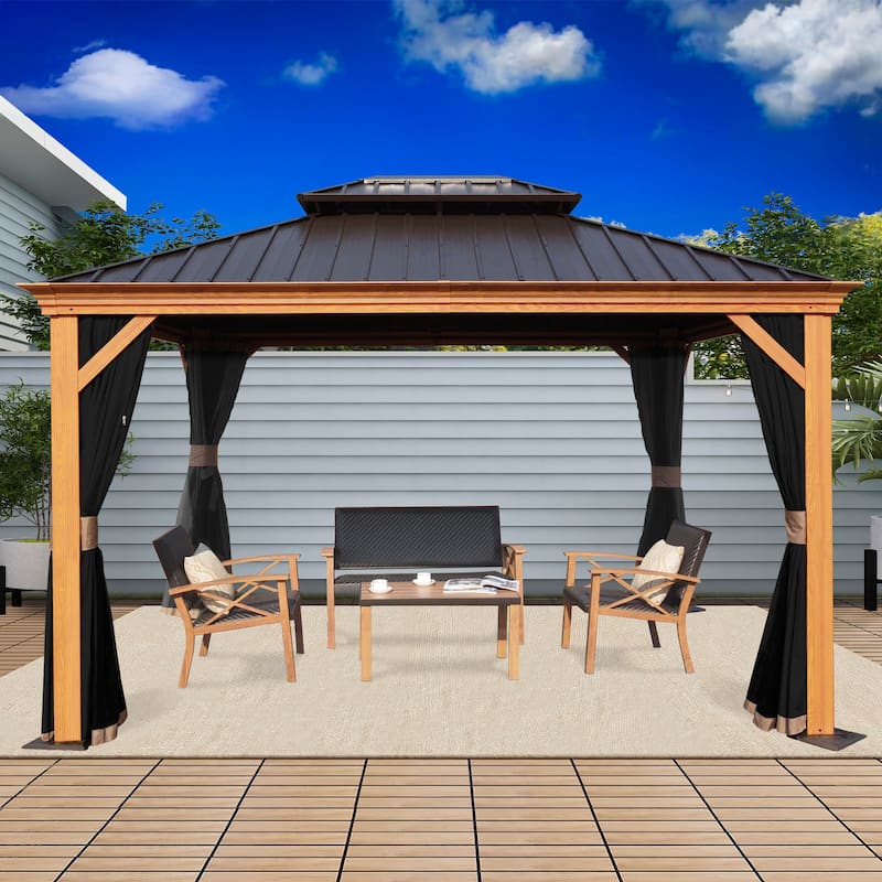 Kozyard Apollo Wood-look Aluminum Hardtop Gazebo
