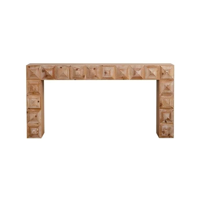 59.06" Rustic Geometric Relief Console Table - Solid Wood & MDF Entryway Table with 3D Carved Details for Living Room/Hallway