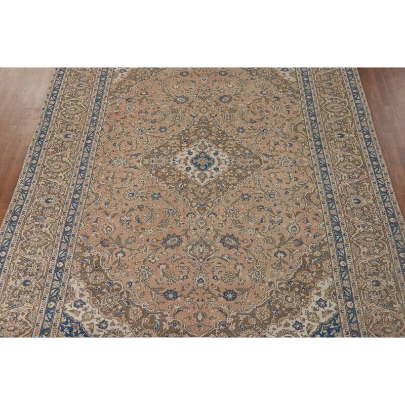 Traditional Kashan Vintage Persian Area Rug Handmade Wool Carpet - 9'9" x 12'9"
