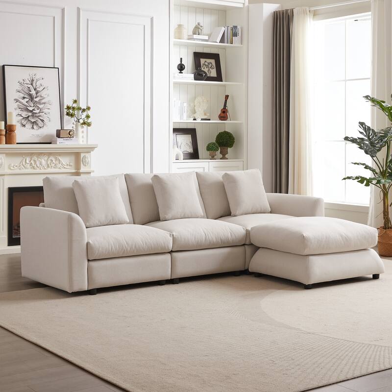 Modern Modular L-Shaped Sectional Sofa with Ottoman, 3 Cushions and 3 Pillows for Living Room