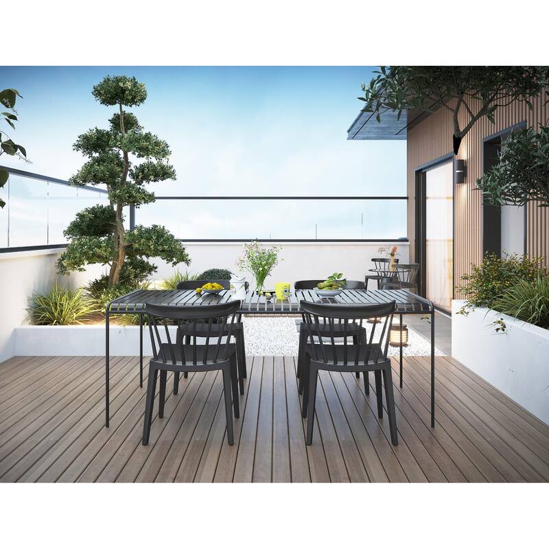 Stackable Modern Plastic Low Back Windsor Dining Chairs With Spindle Back For Kitchen Indoor Outdoor Patio Office