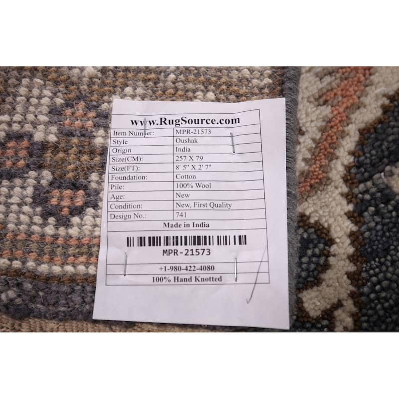 Oushak Oriental Runner Rug Handmade Blue Wool Carpet - 2'7"x 8'5"