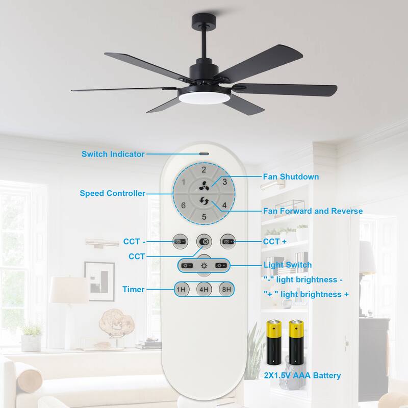 60-in Modern 6-Blade Dimmable LED Ceiling Fan with Light and Remote
