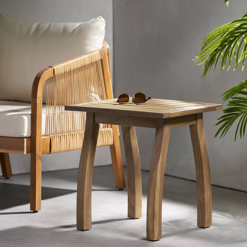 Acacia wood Accent Side Table in PU,Weather-Resistant Rectangular End Table for Patio, Garden, Lawn,and Living Room