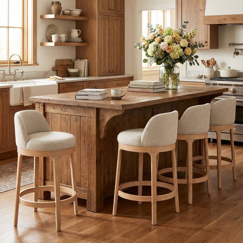 Christopher Knight Home - Chole Modern Wooden Upholstered Counter Stool - Set of 4 - Beige,Natural