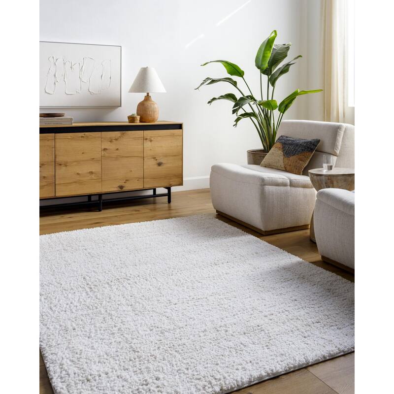 Livabliss Sacramento Shag Mid-Century Modern Abstract Area Rug - White/Oatmeal - 5' 3" x 7'