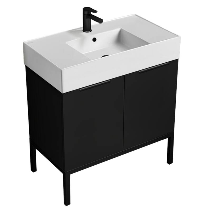 Nameeks Derin-3217-C Derin 32" Free Standing Single Basin Vanity Set - Matte Black / Black - Anthracite Finish