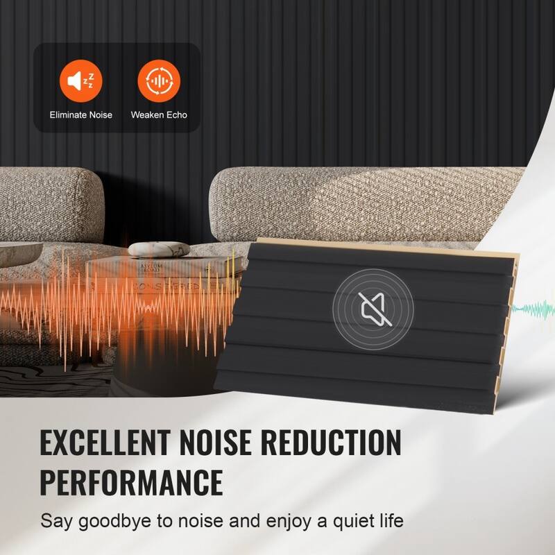 34.8 Sq Ft WPC Acoustic Wall Panels 8 Pieces Fire-Resistant Slat Design for Soundproof Room Decor - 96.5" x 6.5" x 0.35"