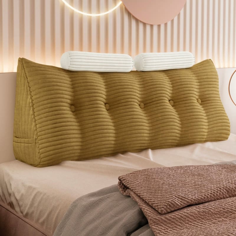 WOWMAX Headboard Wedge Reading Pillow With Bolster Neck Roll - Yellow - Queen