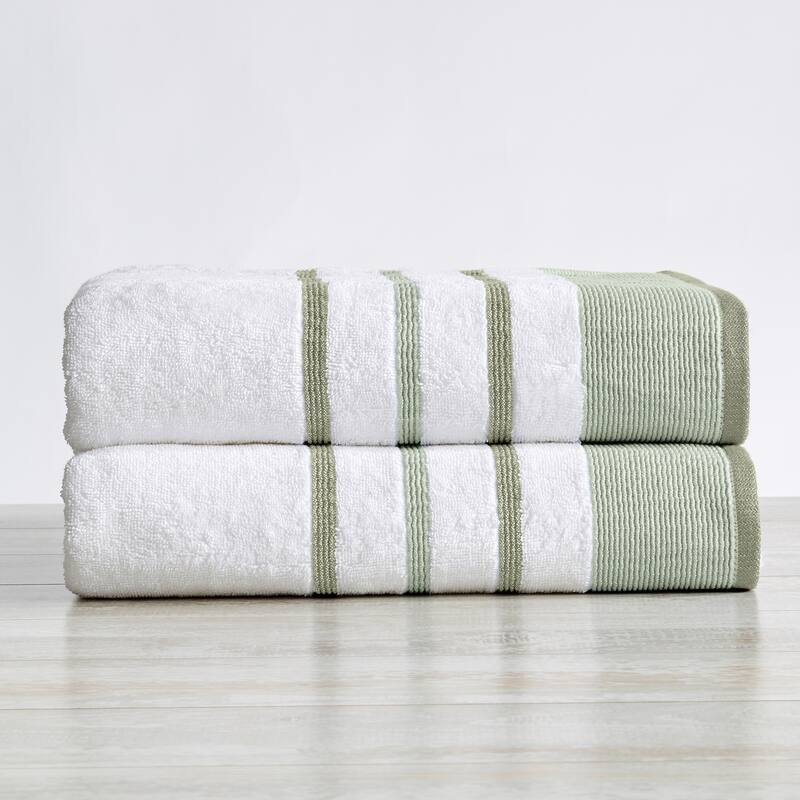 Linery & Co. Luxury Cotton Decorative Towel Set. - Bath Sheet (Pack of 2) - Desert Sage Green / Moss Green.