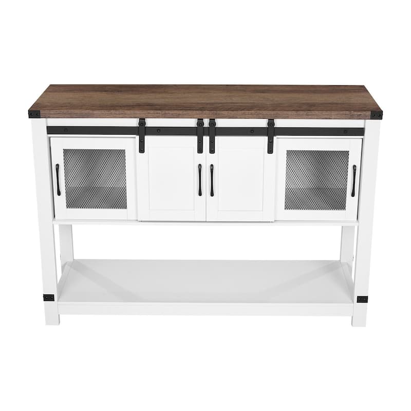 Coffee Bar Cabinet 4-Tier Coffee Bar Table with Barn Doors for Living Room - Multi