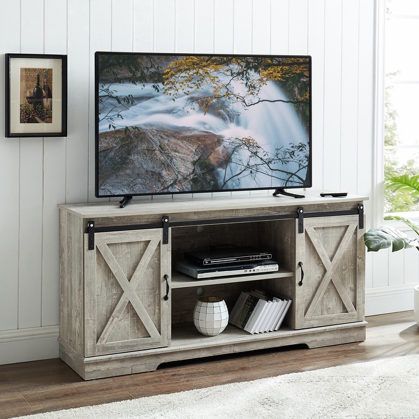 Whitewashed tv stand with barn doors shop