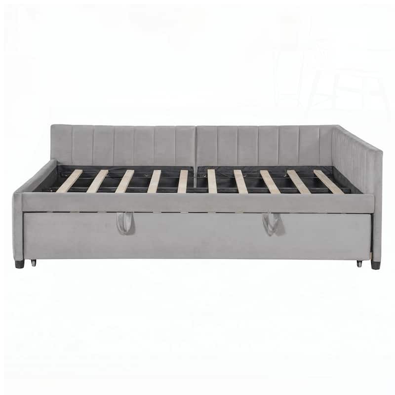 Upholstered L-Shaped Upholstered Daybed with Twin Size Pop Up Trundle
