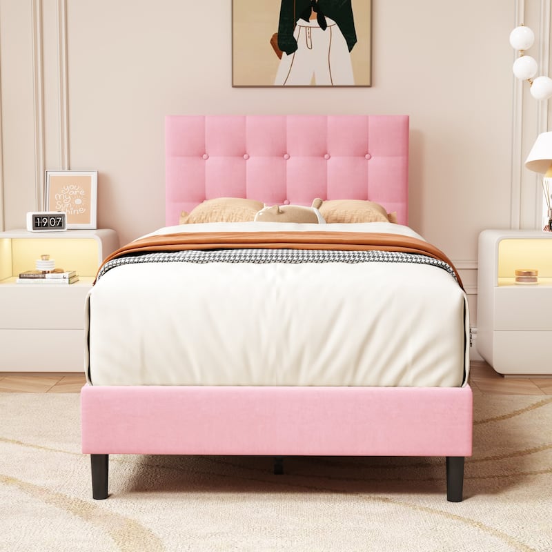 Alazyhome Square Tufted Upholstered Platform Bed Frame