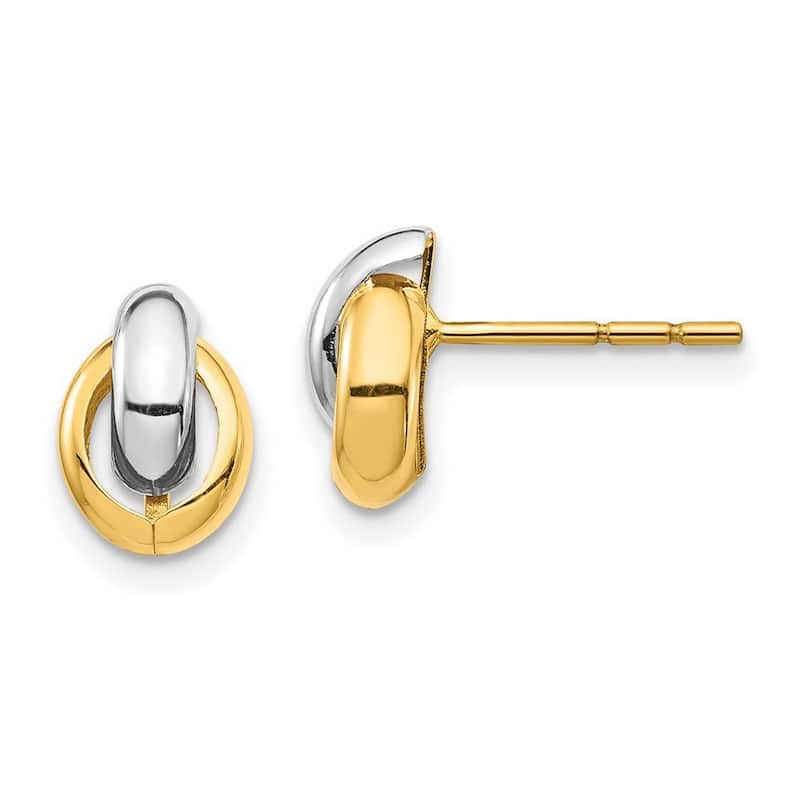 Curata 14k Yellow Gold and White Rhodium Oval Post Earrings - 9.9x6.8mm Wide