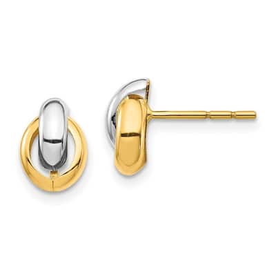Curata 14k Yellow Gold and White Rhodium Oval Post Earrings - 9.9x6.8mm Wide