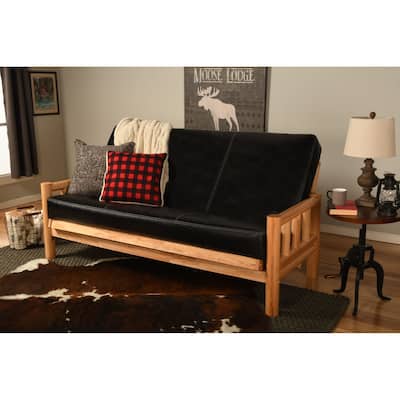 Somette Lodge Futon Set in Natural Finish with Faux Leather Mattress