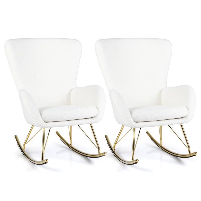 Gymax 2PCS Nursery Rocking Chair w/ Curved Backrest & Armrests - White