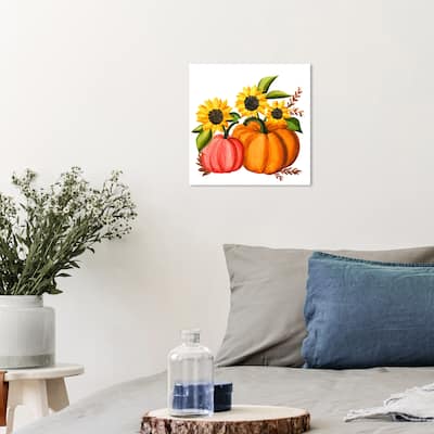 Wynwood Studio Prints Floral and Botanical Pumpkins and Flowers Orange and Orange Modern & Contemporary Wall Art Canvas Print