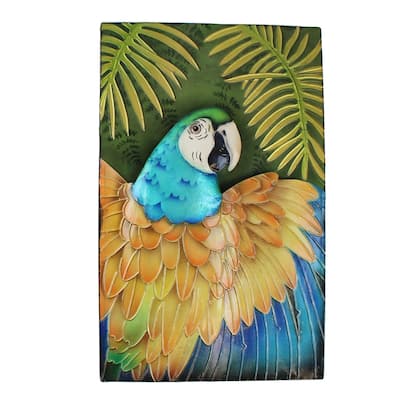 Capiz Blue Parrot Wall Art 10 x 16 x 2 Inches.