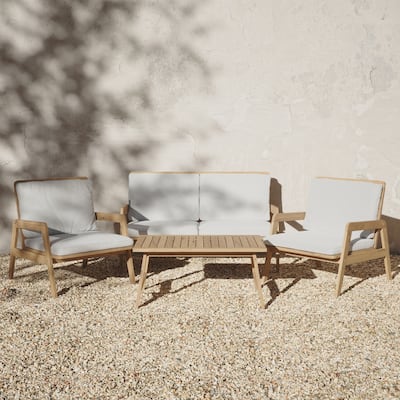 4-Piece Outdoor Acacia Wood Patio Set with Cushions