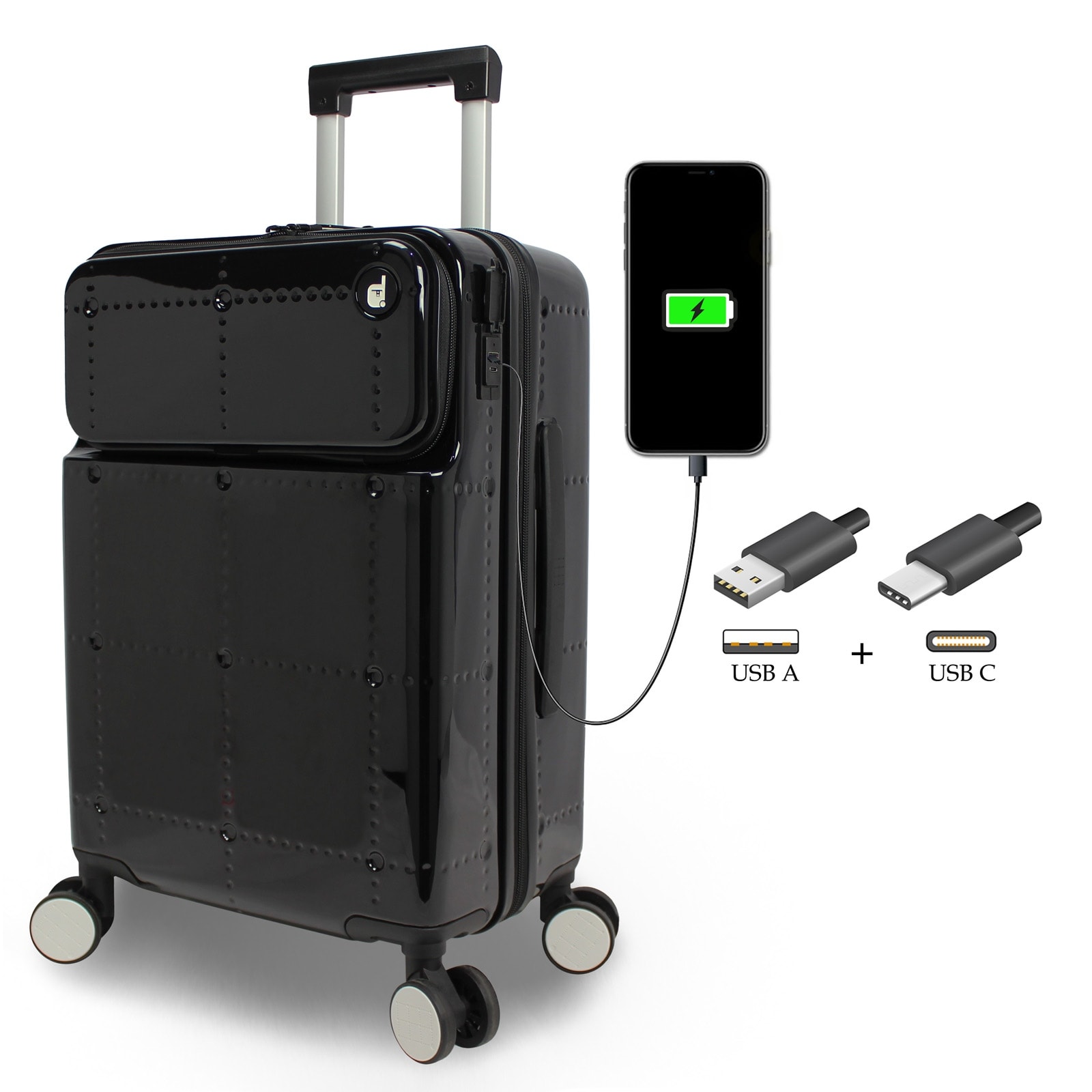 Ultralight Smart Carry-On Luggage with USB-A and USB-C Charging-image