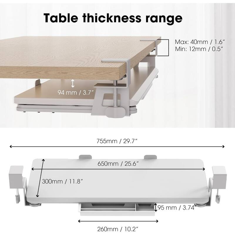 Fenge Keyboard Tray Under Desk, Pull Out Keyboard & Mouse Tray with C Clamp Mount, Sliding Keyboard Holder for Desk
