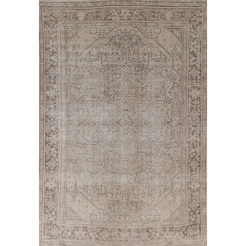 Distressed Tabriz Persian Antique Area Rug Hand-Knotted Wool Carpet - 6'6" x 9'6"