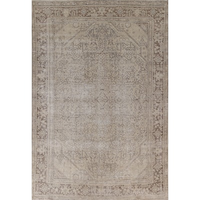 Distressed Tabriz Persian Antique Area Rug Hand-Knotted Wool Carpet - 6'6" x 9'6"
