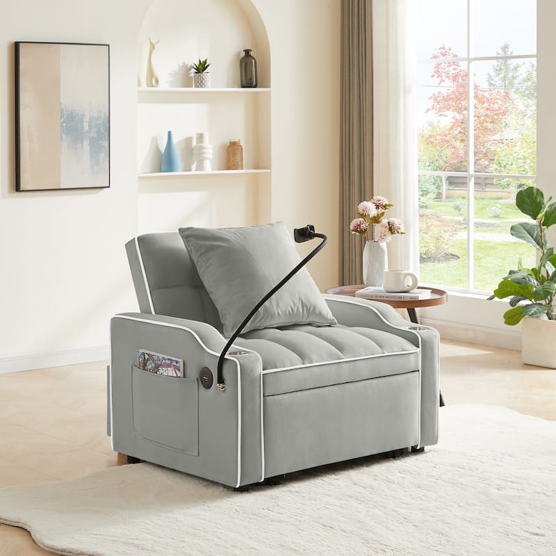 GDFStudio - Flora Modern 3-in-1 Convertible Sleeper Chair Sofa Bed, Adjustable Pull-Out Sofa with Storage