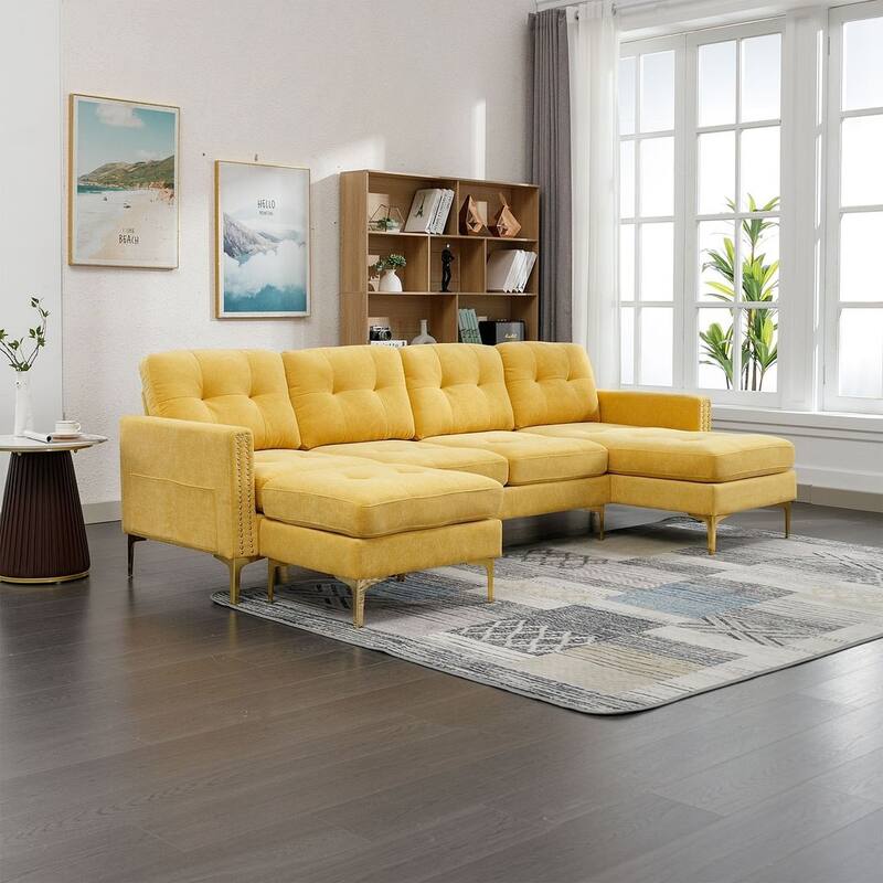 L-Shape Convertible Sectional Sofa Couch, Living Room Sectional with Movable Ottoman for Living Room, Apartment, Office