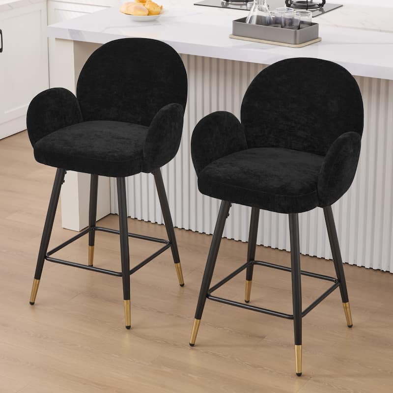 Upholstered Swivel Counter Stools with Arms Set of 2 - 38.6"H * 22.83"W * 22.83"D