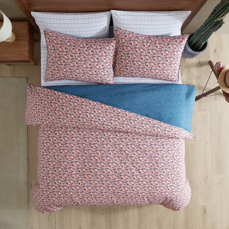 Wrangler Prairie Floral Red 100% Cotton Duvet Cover & Sham Set