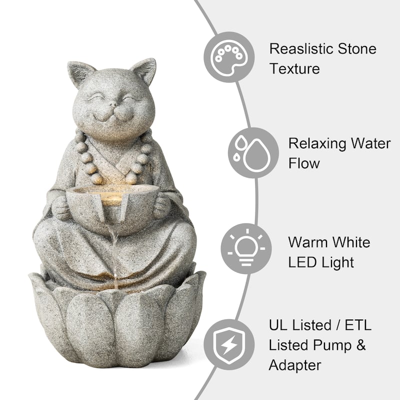 Glitzhome 21.75"H 2-Tiered Zen-Style Polyresin Cat Dog Statue Outdoor Fountain with LED Lights