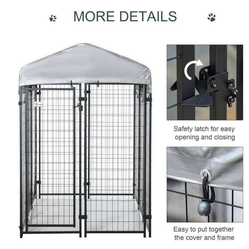 Pawhut Large Outdoor Dog Kennel Galvanized Steel Fence with UV-Resistant Oxford Cloth Roof & Secure Lock