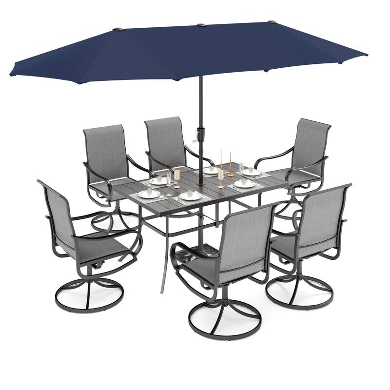 MAISON ARTS 7-piece Patio Dining Set with Textilene Swivel Chairs