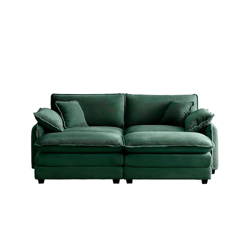 81" 2-Seater Sectional Sofa with 2 Ottoman Corduroy Upholstered Couch for Living Room, Apartment, Leisure Loveseat with Pillows