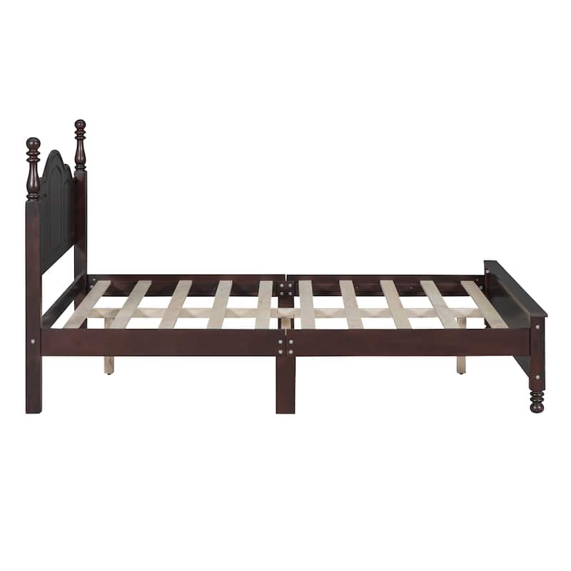 Full Size Wood Platform Bed Frame, Retro Style Platform Bed with Wooden Slat Support