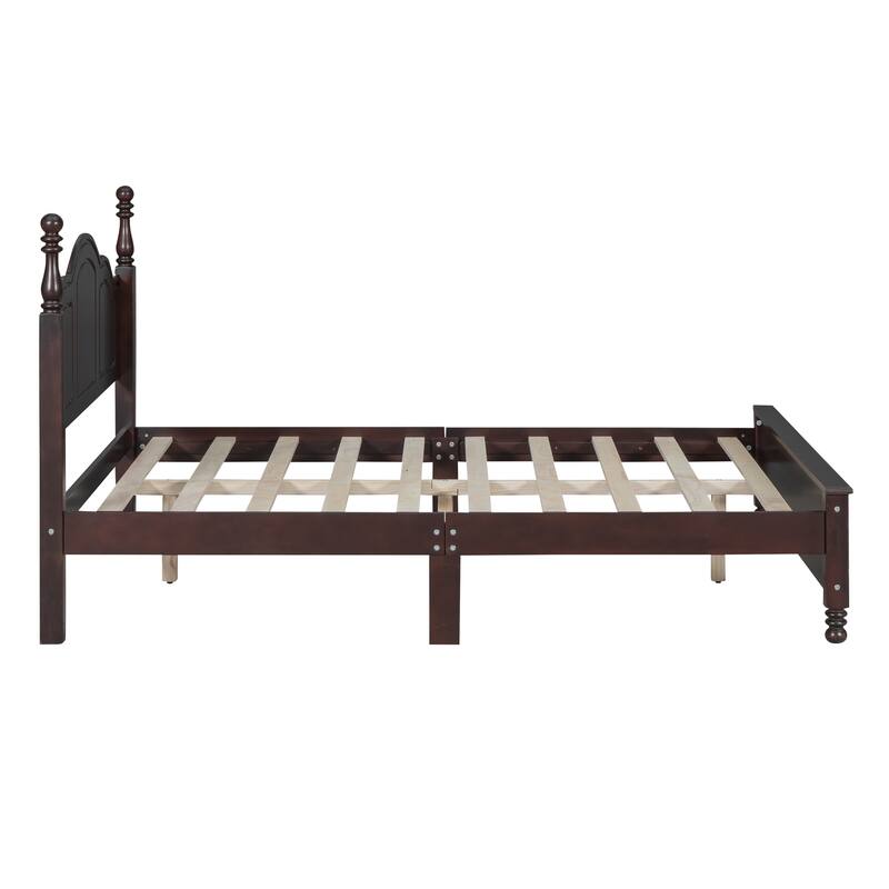 Retro Pine Platform Bed with Headboard & Slats